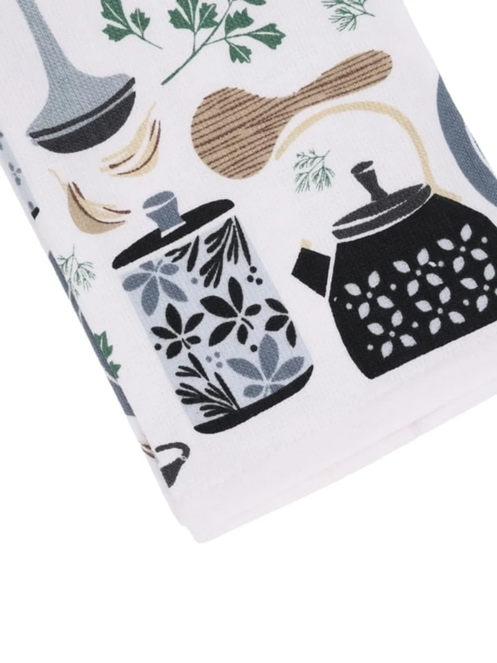 Kitchen Utensil Print Cotton Tea Towel - White/Black/Green Set of 2